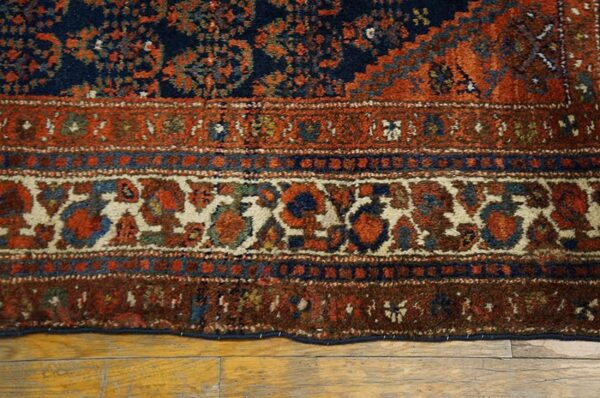 Antique persian malayer carpet 3'×10'2" blue field, ivory border, circa 1920 long runner - detail view 4