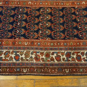 Antique Persian Malayer Carpet 3'×10'2" Blue Field, Ivory Border, Circa 1920 Long Runner - detail view 5