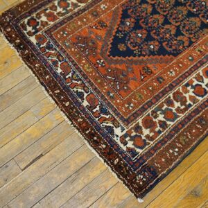 Antique Persian Malayer Carpet 3'×10'2" Blue Field, Ivory Border, Circa 1920 Long Runner - detail view 6