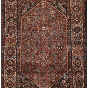 Antique Persian Malayer Carpet 4'3"×6'2" Claret Red & Ivory, Circa 1920