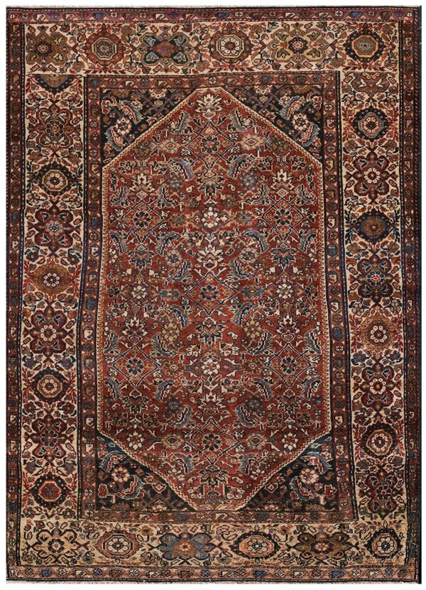 Antique persian malayer carpet 4'3"×6'2" claret red & ivory, circa 1920