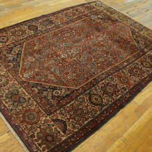 Antique Persian Malayer Carpet 4'3"×6'2" Claret Red & Ivory, Circa 1920 - detail view 1
