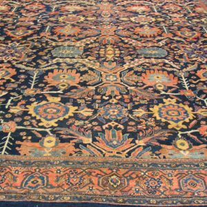 Antique Persian Malayer Carpet 12'4"×14'8" Dark Blue Allover Palmette, Burnt Rust Border, Circa 1890 - detail view 1