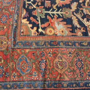 Antique Persian Malayer Carpet 12'4"×14'8" Dark Blue Allover Palmette, Burnt Rust Border, Circa 1890 - detail view 2