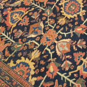 Antique Persian Malayer Carpet 12'4"×14'8" Dark Blue Allover Palmette, Burnt Rust Border, Circa 1890 - detail view 3