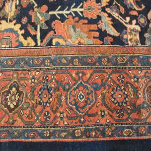 Antique Persian Malayer Carpet 12'4"×14'8" Dark Blue Allover Palmette, Burnt Rust Border, Circa 1890 - detail view 4