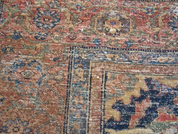 Antique persian malayer carpet 12'4"×14'8" dark blue allover palmette, burnt rust border, circa 1890 - detail view 5