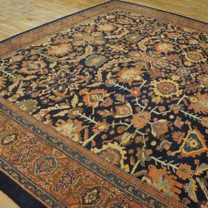 Antique Persian Malayer Carpet 12'4"×14'8" Dark Blue Allover Palmette, Burnt Rust Border, Circa 1890 - detail view 7