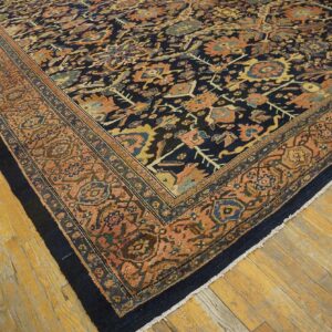 Antique Persian Malayer Carpet 12'4"×14'8" Dark Blue Allover Palmette, Burnt Rust Border, Circa 1890 - detail view 8