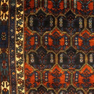 Antique Persian Malayer Carpet 4'11"×6'10" Navy Field, Rust Border, Circa 1920 - detail view 1