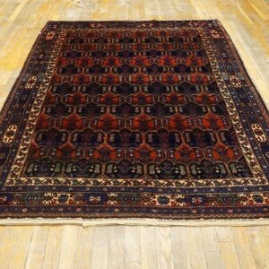 Antique Persian Malayer Carpet 4'11"×6'10" Navy Field, Rust Border, Circa 1920 - detail view 3