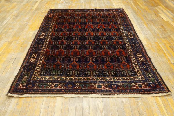 Antique persian malayer carpet 4'11"×6'10" navy field, rust border, circa 1920 - detail view 3