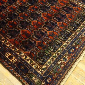 Antique Persian Malayer Carpet 4'11"×6'10" Navy Field, Rust Border, Circa 1920 - detail view 4