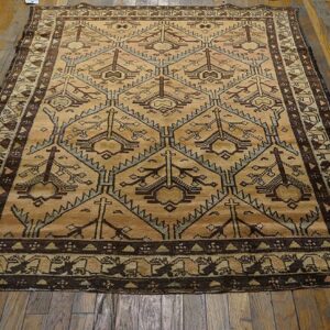 Antique Persian Malayer Carpet 4'4"×6'4" Rose Pink, Ivory Border, Circa 1925 - detail view 1