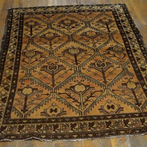 Antique Persian Malayer Carpet 4'4"×6'4" Rose Pink, Ivory Border, Circa 1925 - detail view 5