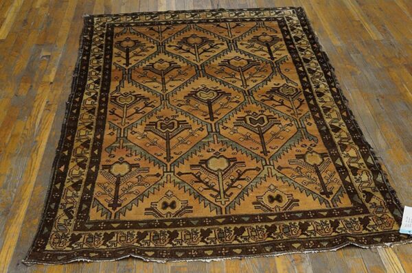 Antique persian malayer carpet 4'4"×6'4" rose pink, ivory border, circa 1925 - detail view 5