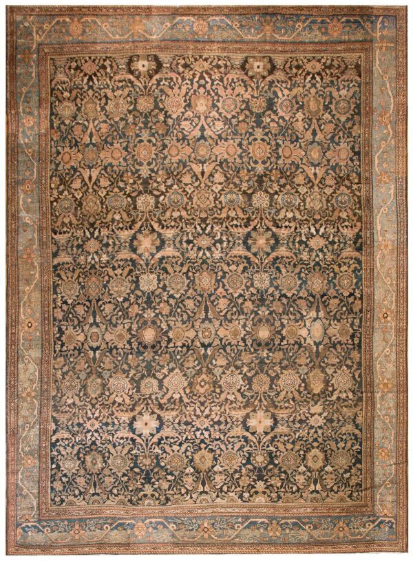 Antique persian malayer carpet 11'10"×16'6" slate & light blue, circa 1900
