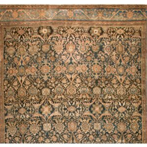 Antique Persian Malayer Carpet 11'10"×16'6" Slate & Light Blue, Circa 1900 - detail view 1