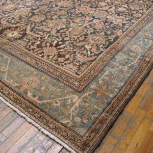 Antique Persian Malayer Carpet 11'10"×16'6" Slate & Light Blue, Circa 1900 - detail view 3