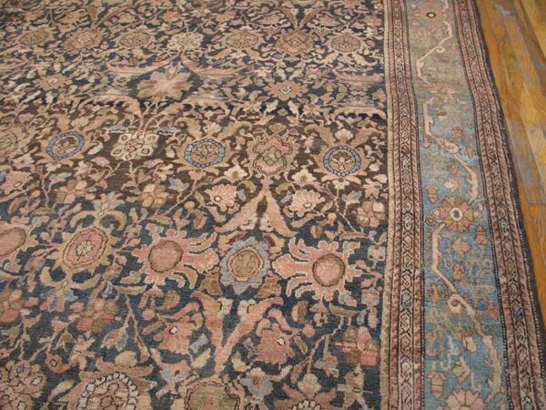 Antique persian malayer carpet 11'10"×16'6" slate & light blue, circa 1900 - detail view 4