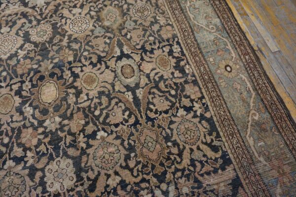 Antique persian malayer carpet 11'10"×16'6" slate & light blue, circa 1900 - detail view 6