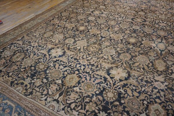 Antique persian malayer carpet 11'10"×16'6" slate & light blue, circa 1900 - detail view 7