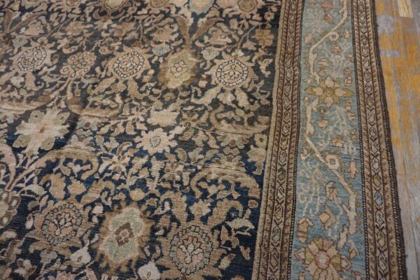 Antique persian malayer carpet 11'10"×16'6" slate & light blue, circa 1900 - detail view 8