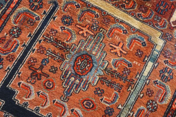 Antique persian malayer runner 2'10"×16'2" red geometric, hand-knotted wool, circa 1930 - detail view 9
