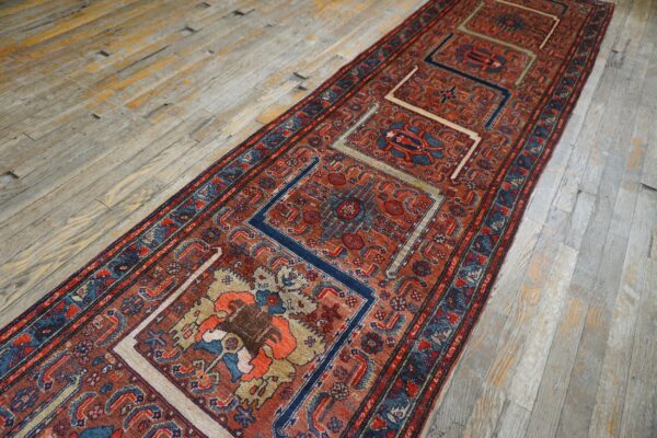Antique persian malayer runner 2'10"×16'2" red geometric, hand-knotted wool, circa 1930 - detail view 2