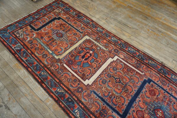 Antique persian malayer runner 2'10"×16'2" red geometric, hand-knotted wool, circa 1930 - detail view 5