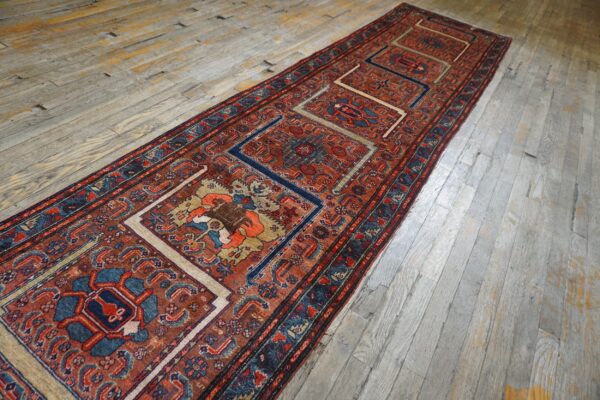 Antique persian malayer runner 2'10"×16'2" red geometric, hand-knotted wool, circa 1930 - detail view 7
