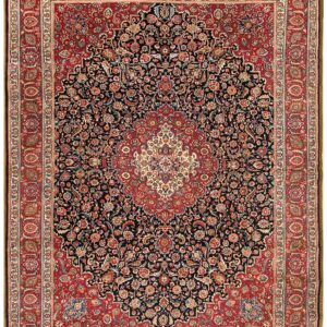 Antique Persian Mashhad Rug 8'2"×11'1" Hand-Knotted Wool, Northeastern Persia