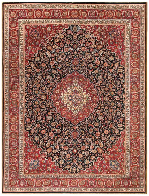 Antique persian mashhad rug 8'2"ã—11'1" hand-knotted wool, northeastern persia