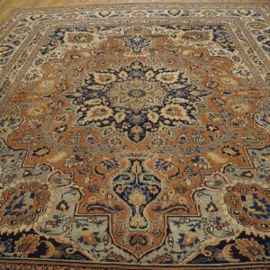 Antique Persian Moud Khorasan Carpet 10'6"×13'10" Burnt Rust Medallion, Ivory Border, Circa 1930 - detail view 2