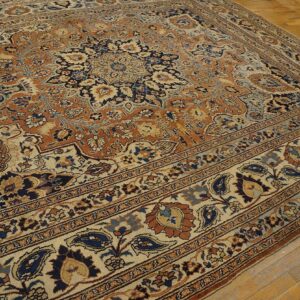 Antique Persian Moud Khorasan Carpet 10'6"×13'10" Burnt Rust Medallion, Ivory Border, Circa 1930 - detail view 3
