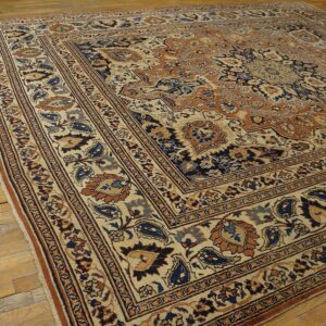 Antique Persian Moud Khorasan Carpet 10'6"×13'10" Burnt Rust Medallion, Ivory Border, Circa 1930 - detail view 4