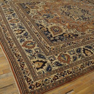 Antique Persian Moud Khorasan Carpet 10'6"×13'10" Burnt Rust Medallion, Ivory Border, Circa 1930 - detail view 5