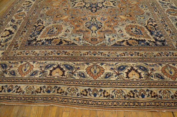 Antique persian moud khorasan carpet 10'6"×13'10" burnt rust medallion, ivory border, circa 1930 - detail view 7