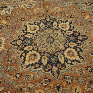 Antique Persian Moud Khorasan Carpet 10'6"×13'10" Burnt Rust Medallion, Ivory Border, Circa 1930 - detail view 8