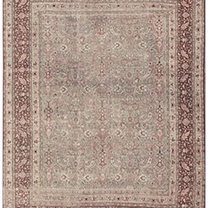 Antique Persian Moud Rug 10'1"×13'7" Blue Floral, Hand-Knotted Wool, 1920s