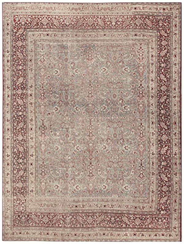 Antique persian moud rug 10'1"×13'7" blue floral, hand-knotted wool, 1920s