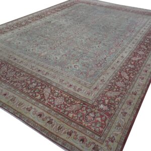 Antique Persian Moud Rug 10'1"×13'7" Blue Floral, Hand-Knotted Wool, 1920s - detail view 1