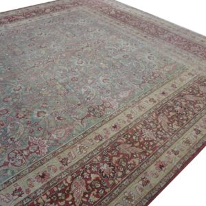 Antique Persian Moud Rug 10'1"×13'7" Blue Floral, Hand-Knotted Wool, 1920s - detail view 2