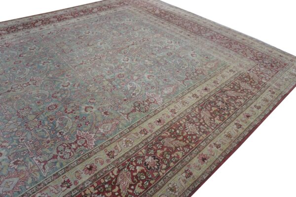 Antique persian moud rug 10'1"×13'7" blue floral, hand-knotted wool, 1920s - detail view 2