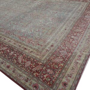 Antique Persian Moud Rug 10'1"×13'7" Blue Floral, Hand-Knotted Wool, 1920s - detail view 3