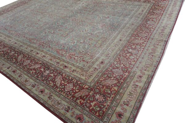 Antique persian moud rug 10'1"×13'7" blue floral, hand-knotted wool, 1920s - detail view 3