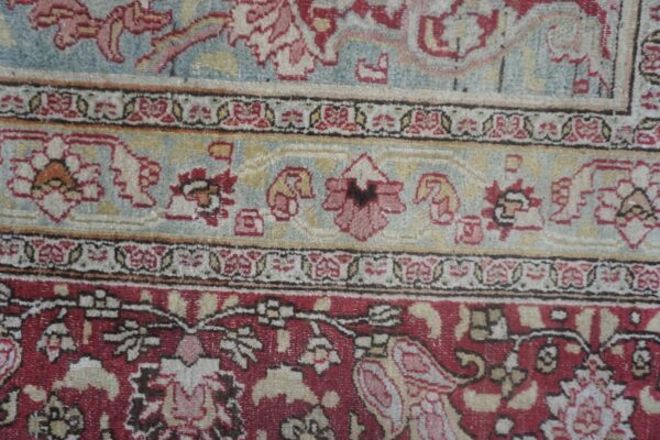 Antique persian moud rug 10'1"×13'7" blue floral, hand-knotted wool, 1920s - detail view 4