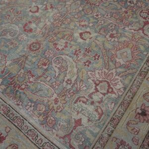 Antique Persian Moud Rug 10'1"×13'7" Blue Floral, Hand-Knotted Wool, 1920s - detail view 7