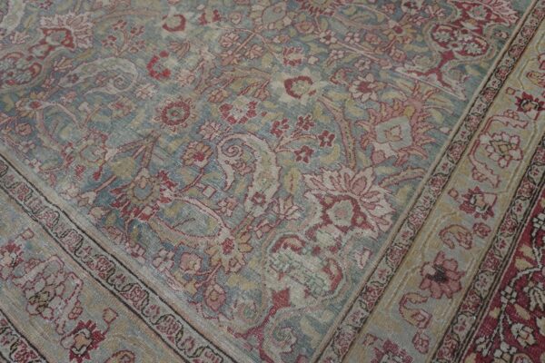 Antique persian moud rug 10'1"×13'7" blue floral, hand-knotted wool, 1920s - detail view 7