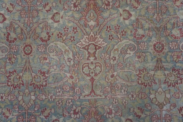 Antique persian moud rug 10'1"×13'7" blue floral, hand-knotted wool, 1920s - detail view 8